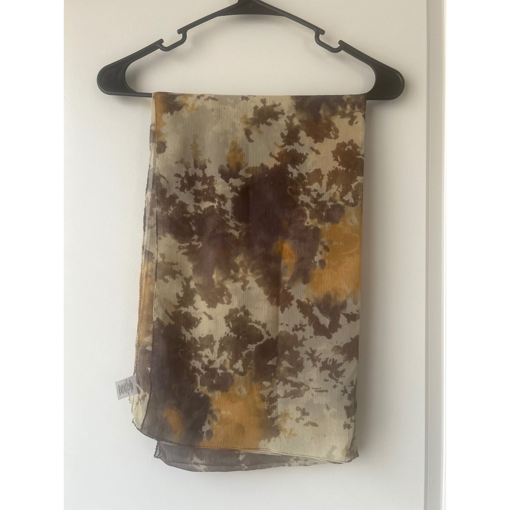 Halogen Brown Mustard Yellow Abstract Tie Dye Chiffon Scarf Oblong Lightweight